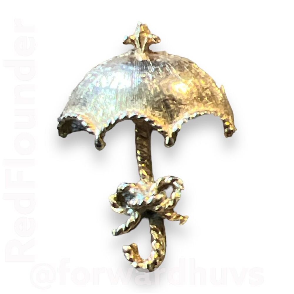 Vintage Gold Tone Umbrella Brooch with Bow